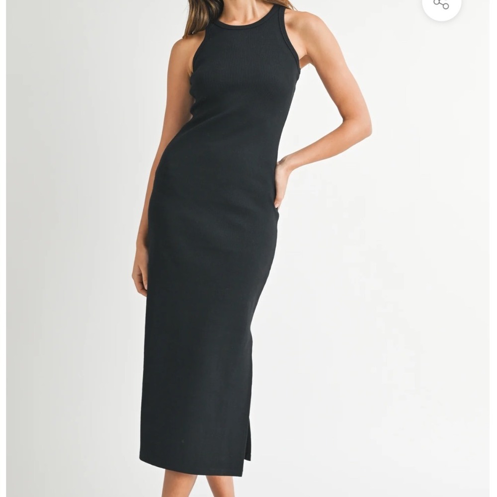 Mable Meredith Bodycon Midi Dress Black Ribbed Tank Racerback Womens Sz M